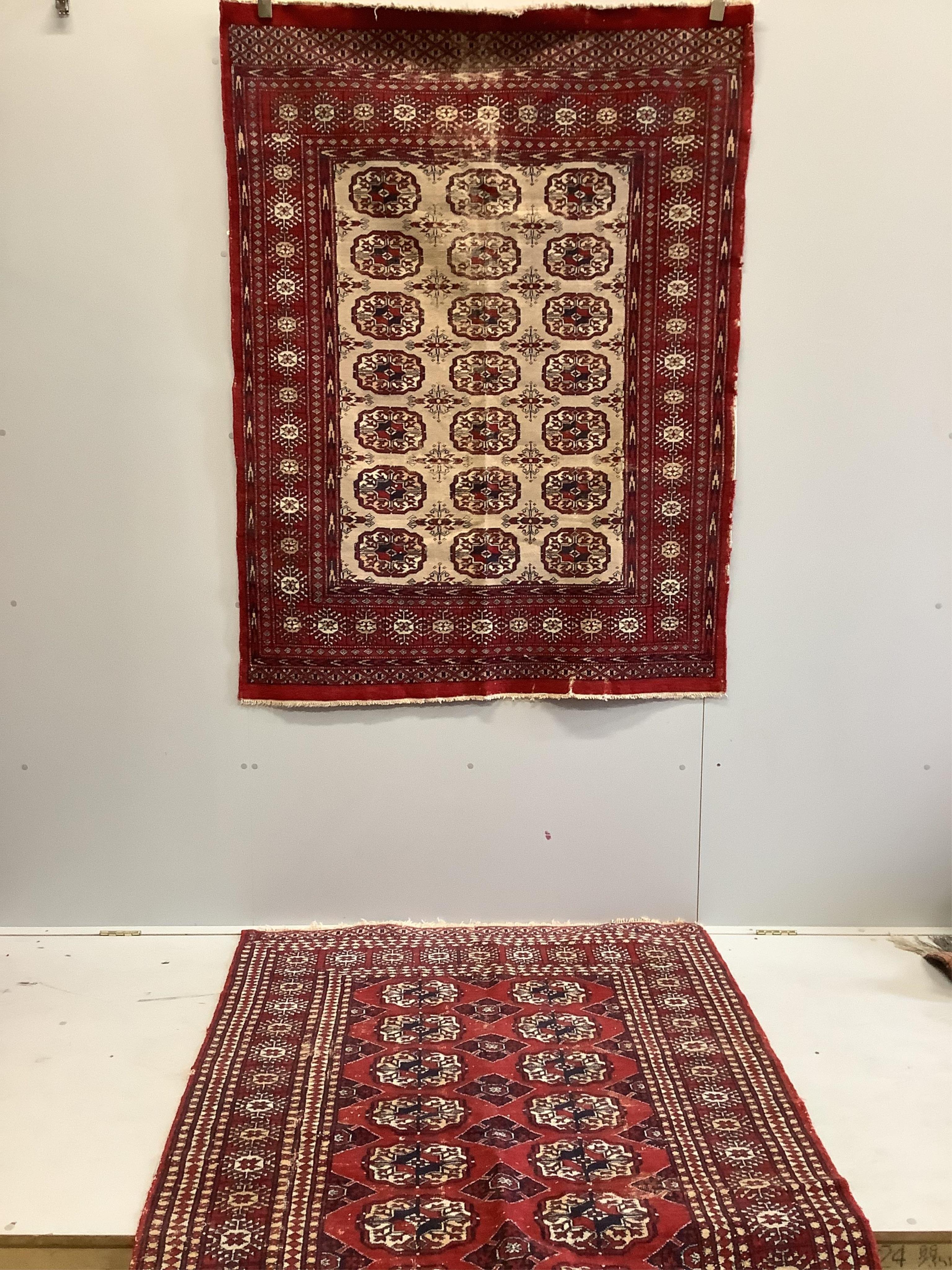 Two Bokhara rugs, larger 182 x 125cm. Condition - fair to poor